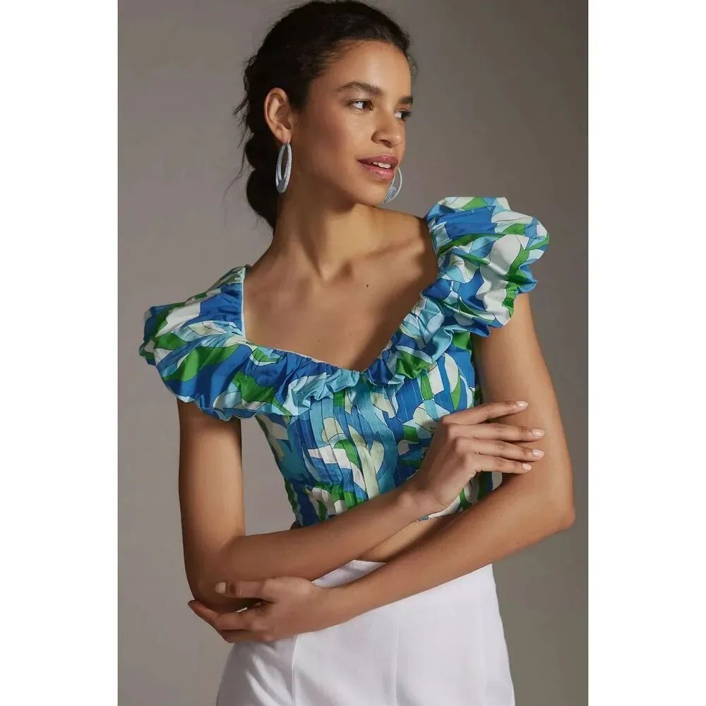 ✨Anthropologie Maeve Ruffle-Sleeve Cropped Sz Medium Blouse✨